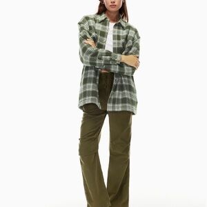 TNA Oversized Green and White Plaid Shirt